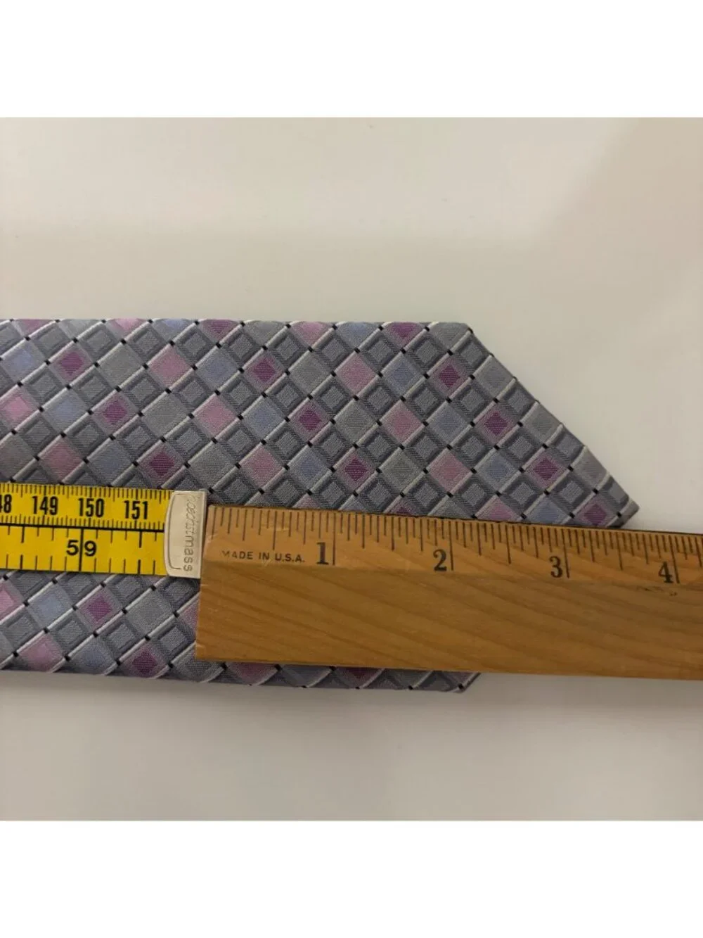 Kenneth Cole Silk Extra Long Tie Gray Pink Geometric Mens Necktie Office Formal